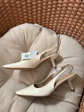 a new day Cream Patent Pointed Slingback Heels